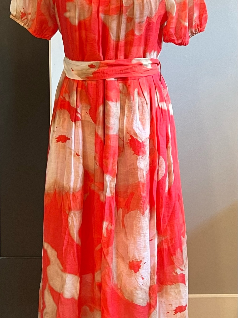 Simply Vera Vera Wang Red Water Blooms Floral Puff Sleeve Maxi Dress - Size S